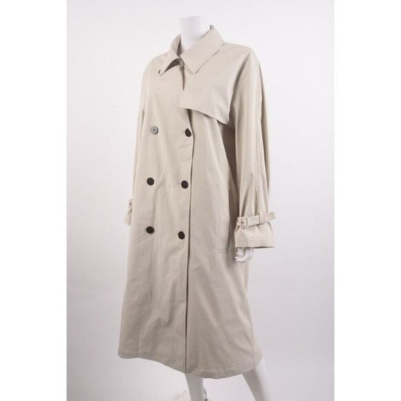Theory Womens Trench Coat Double Breasted Sleek Sz M Beige Sand NWT No belt $795 - Picture 4 of 7